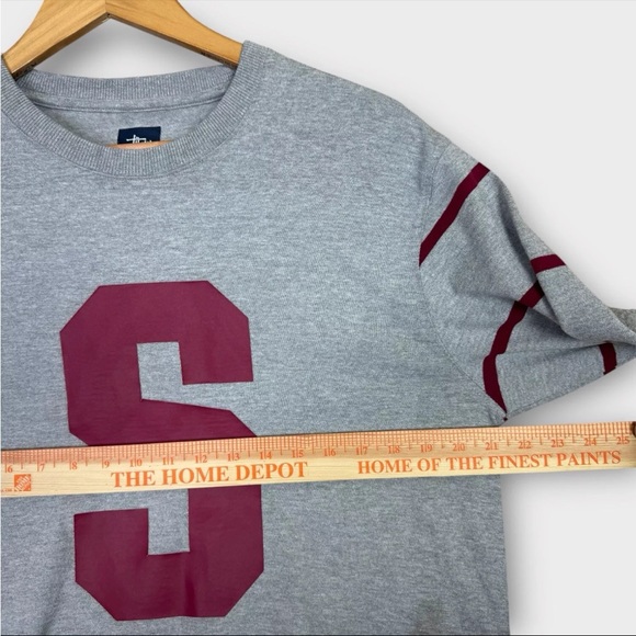 Vintage Stussy Sweatshirt Mens Large Gray Big S Logo Print Striped Sleeve Preppy - Picture 9 of 13